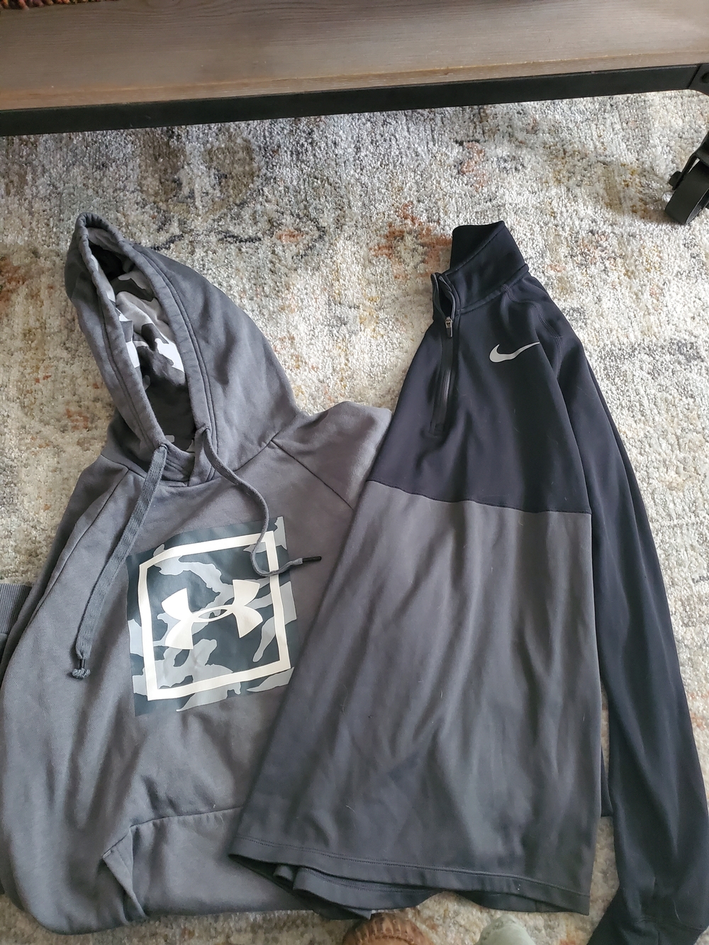 Under Armour Gray Hooded Sweatshirt and Black/Gray Nike Quarter-Zip Top